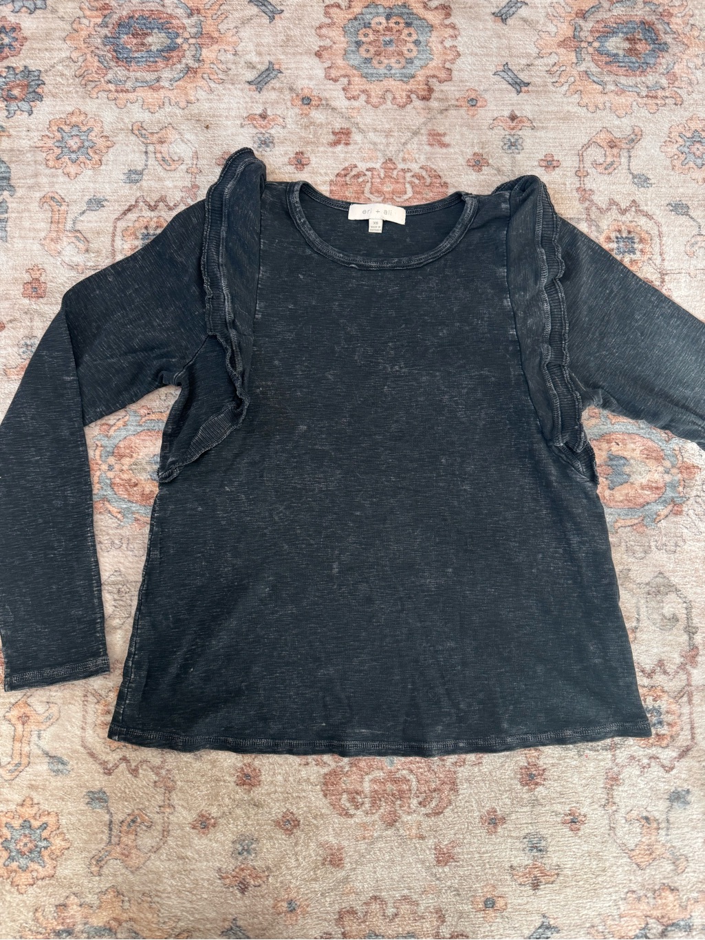 Anthropologie Ruffle Shoulder Tee Charcoal